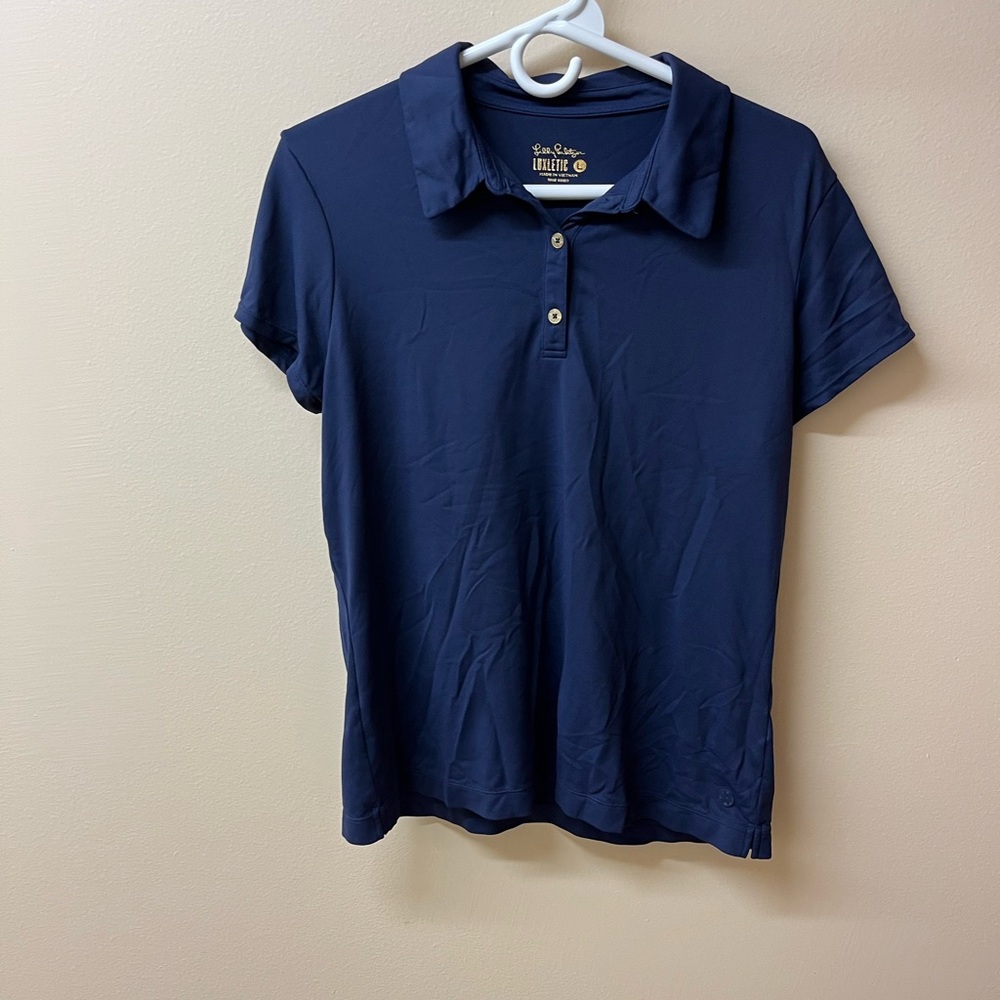 Lilly Pulitzer Blue Fitted Button Down Polo Top